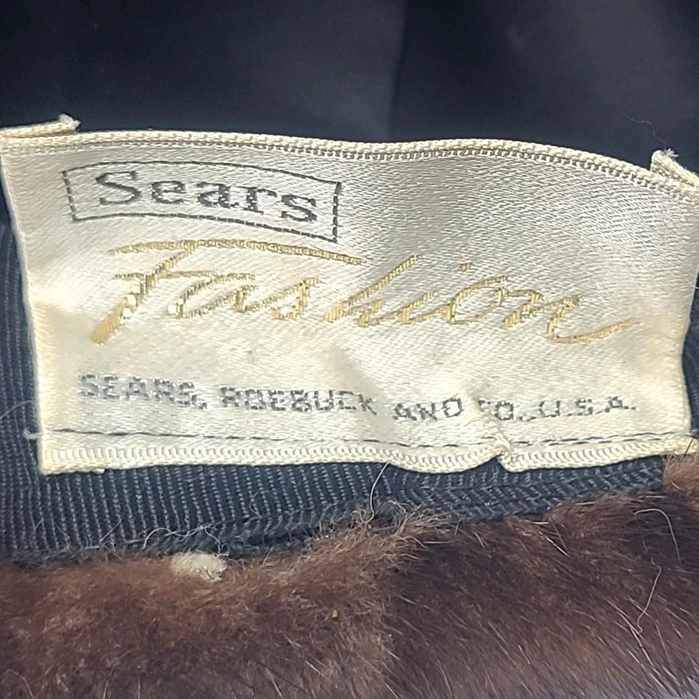 Vtg 60s Sears Real Mink Fur Pillbox Hat Dark Brown Cossack Winter Mob Wife